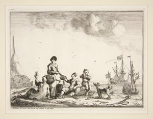 Hafen mit Seeleuten und einem Fischhändler
