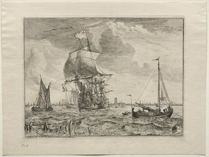 Meereslandschaft mit Amsterdam in der Ferne, 1701