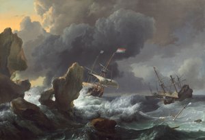 Schiffe in Not vor einer felsigen Küste von Ludolf Backhuysen