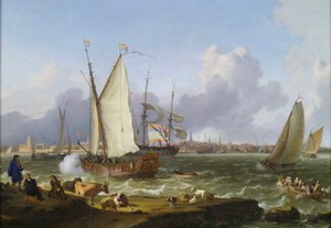 Ansicht von Emden von der Insel Nesserland