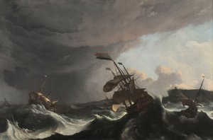 Kriegsschiffe in einem schweren Sturm