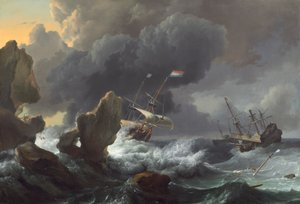 Schiffe in Not vor einer felsigen Küste von Ludolf I Backhuysen