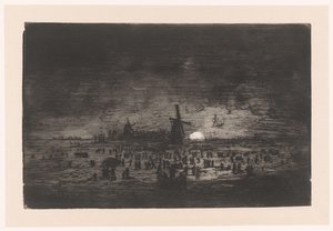 Holländische Winterlandschaft mit Windmühlen und Schlittschuhläufern von Ludovic Napoléon Lepic