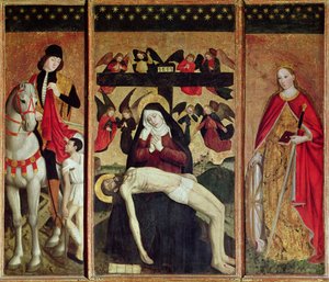 Triptychon, das Pieta zwischen St. Martin und St. Katharina darstellt, 1475 von Ludovico Brea