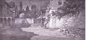 Ein offener Platz neben Capulets Garten, Illustration aus Romeo und Julia von Ludovico Marchetti