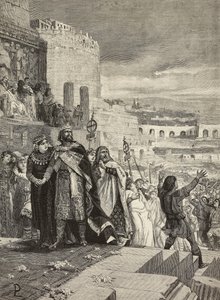 Hochzeit von Ugo und Marozia, Hochzeitsprozession in Anwesenheit des Papstes, Gravur von E. Mancastroppa nach einem Gemälde von Lodovico Pogliaghi, aus L