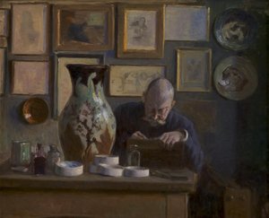 Der Architekt Thorvald Bindesbøll in seinem Arbeitszimmer