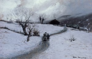 Mann mit Pferd und Schlitten von Ludvig Skramstad