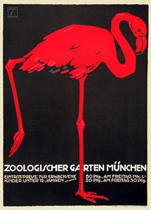Zoo-Poster mit einem roten Flamingo von Ludwig Hohlwein