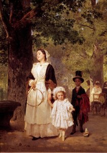 Der Spaziergang zum Tuileriengarten. Gemälde von Louis Knaus (1829 - 1910)
