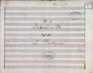 Erste Seite der Partitur für Symphonie Nr. 1 in C-Dur Opus 21, von Ludwig van Beethoven