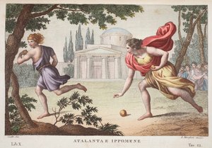 Atalanta und Hippomenes oder Atalanta e Ippomene, Buch X, Illustration aus Ovids Metamorphosen, Florenz, 1832