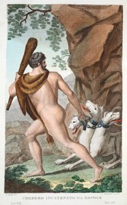 Herkules und Cerberus oder Cerbero Incatenato da Ercole, Buch VII, Illustration aus Ovids Metamorphosen, Florenz, 1832 von Luigi Ademollo