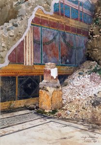 Haus der Silberhochzeit, beschädigtes Fresko von Girlanden, wie bei der Ausgrabung in Pompeji 1897 gesehen