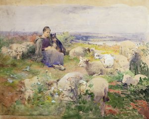 Eine Schäferin mit ihrer Herde von Luigi Chialiva