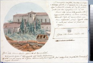 Teleskopansicht der Kirche San Salvatore al Monte bei Florenz (Zeichnung und Aquarell, ca. 1833) von Luigi Garibbo