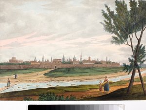 Ansicht einer ummauerten Stadt, wahrscheinlich Lucca in der Toskana von Luigi Garibbo