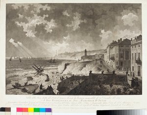 Ansicht des Hafens von Genua während des Sturms am 25.12.1821 (Stich, ca. 1821)