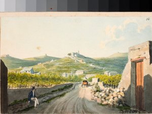 Blick über das Santuario Nostra Signora del Monte, Genua (Aquarell, ca. 1825) von Luigi Garibbo