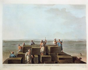 Ägypten, Spitze der ersten Pyramide von Gizeh, Gravur aus "Ansichten" von Luigi Mayer von Luigi Mayer