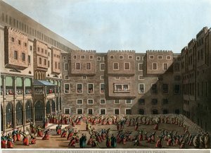 Mamluken trainieren im Hof des Murad-Bey-Palastes, Tunis (Lithographie) von Luigi Mayer