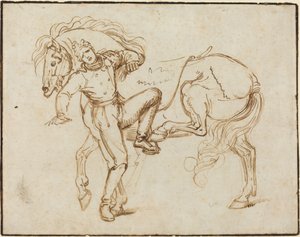Kavallerist, der ein Pferd besteigt
