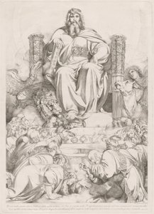 Und siehe, ein Thron stand im Himmel... (Gott der Sohn in Majestät auf dem Thron, umgeben von den vier Kreaturen und angebetet von den vierundzwanzig Ältesten)