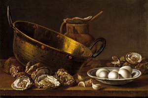 Stillleben mit Austern, Knoblauch und Eiern von Luis Egidio Melendez