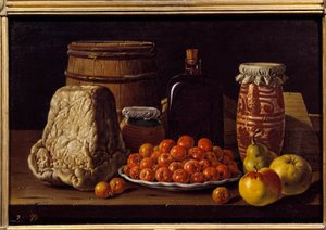 Käse, Obst und Gefäß von Luis Egidio Menendez or Melendez