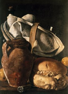 Stillleben mit Geschirrtuch, Krug und Brot von Luis Egidio Menendez or Melendez
