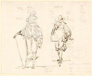 Zwei Figuren, eine im französischen Louis XIII-Stil und die andere im spanischen Stil des 17. Jahrhunderts gekleidet von Luis Paret y Alcazar