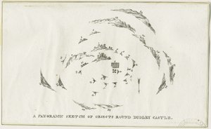 Dudley - Panorama des Dudley Castle-Gebiets (Lithographie, ca. 1825) von Luke Booker
