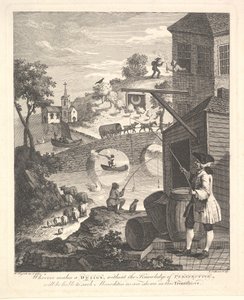 Satire auf falsche Perspektive: Frontispiz zu Kirbys Perspektive, Februar 1754