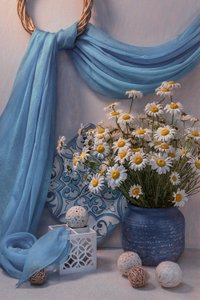 Frisches blaues Gänseblümchen Stillleben von Lydia Jacobs