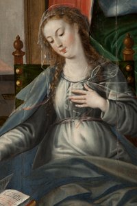 Anbetung der Könige, Triptychon, Rückseite der rechten Tafel, Detail von Maarten de Vos