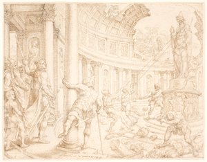 Josias befiehlt, die Steinfiguren von Astarte, Kemosch und Milkom zu zerstören und zu zerschlagen
