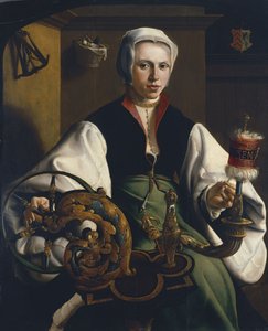 Porträt einer Dame beim Spinnen