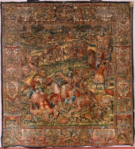 Diözesanmuseum. Flämischer Wandteppich. Brüssel. Atelier François Geubels. Serie Geschichte von Gideon. Die Niederlage der Midianiter. Seide und Wolle. Vermächtnis von Bischof Vicente Roca de la Serna. Barock. 1534-1571