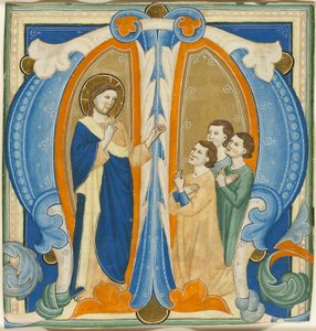 Christus segnet drei junge Männer, Initiale M aus einem Graduale von Maestro Daddesco