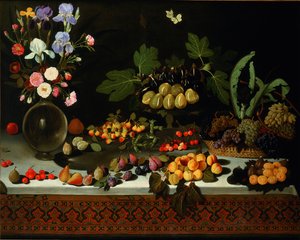 Blumen und Früchte auf einem Tisch, ca. 1600