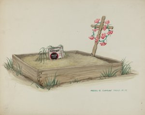 Kindergrab mit handgemachtem Holzkreuz, ca. 1937 von Majel G. Claflin