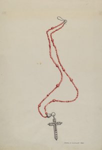 Korallenperlen und Kruzifix, ca. 1937 von Majel G. Claflin