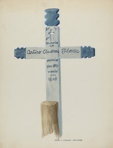 Handgefertigtes und bemaltes Holzkreuz - Grabstein, ca. 1937 von Majel G. Claflin