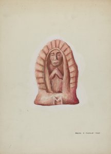 Kleine Statue von Guadalupe aus Stein geschnitten, ca. 1937 von Majel G. Claflin