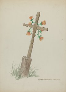 Holzkreuz als Grabstein von Majel G. Claflin