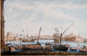 Ansicht des Hafens der Galeeren von der Valetta-Seite, ca. 1800 von Major James of Tolcross Weir
