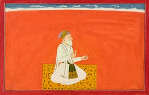 Der Weise-Arzt Dhanvantari, Blatt aus der „Sechsten“ Bhagavata Purana-Serie, auch bekannt als die „kleine“ Guler-Basohli-Serie von Manaku