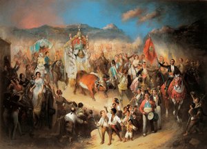 Die Prozession von El Rocio: traditionelle andalusische Feier zu Ehren der Jungfrau. Gemälde von Manuel Rodriguez de Guzman (1818-1867). 1850-1900 Segovia. Riofrio-Palast. von Manuel Rodriguez de Guzman