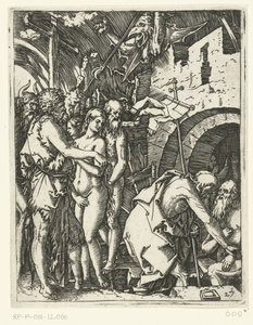 Christus verlässt die Hölle und befreit Patriarchen und Propheten und andere von Marcantonio Raimondi