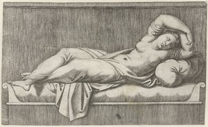 Cleopatra halbnackt auf einem Bett liegend